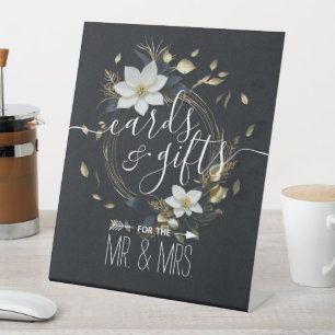 Signe De Table Cartes de couronnes florales en or noir Mariage
