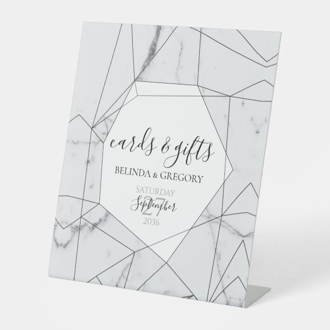 Signe De Table Cartes de mariage élégantes en marbre géométrique  (Recto)