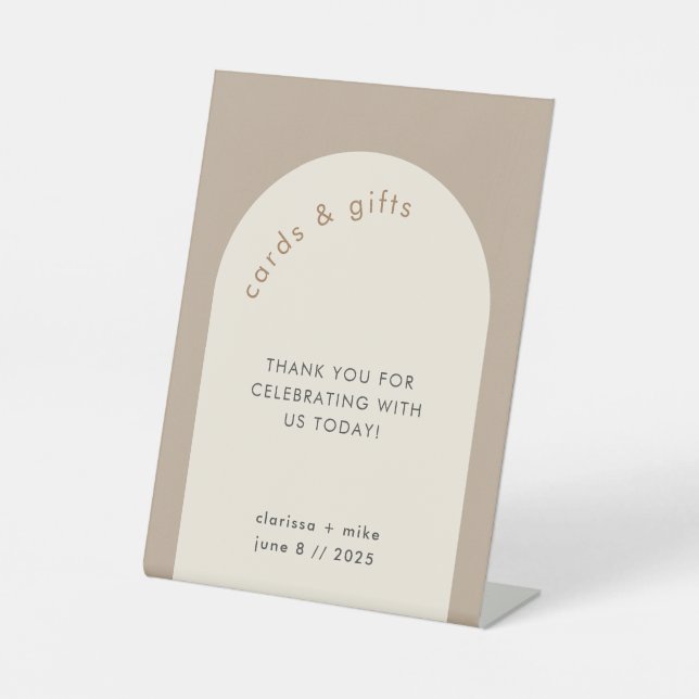 Signe De Table Cartes de mariage en arche beige de sable géométri (Recto)