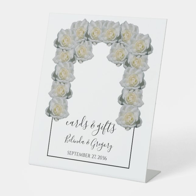 Signe De Table Cartes de mariage et cadeaux blancs Roses (Recto)
