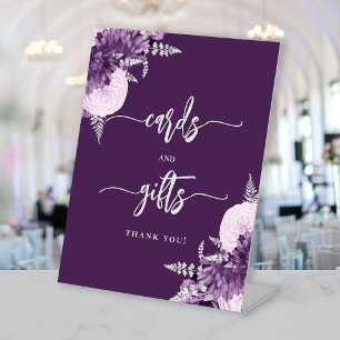 Signe De Table Cartes de mariage florales argentées et violettes