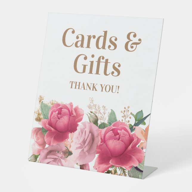 Signe De Table Cartes de Parties scintillant or Fleurs roses Cade (Recto)