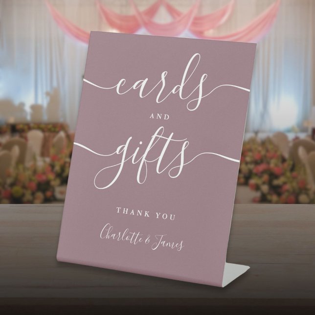 Signe De Table Cartes De Script Et Cadeaux De Signature Mauve Mod (Modern Mauve Signature Script Cards And Gifts Pedestal Sign)