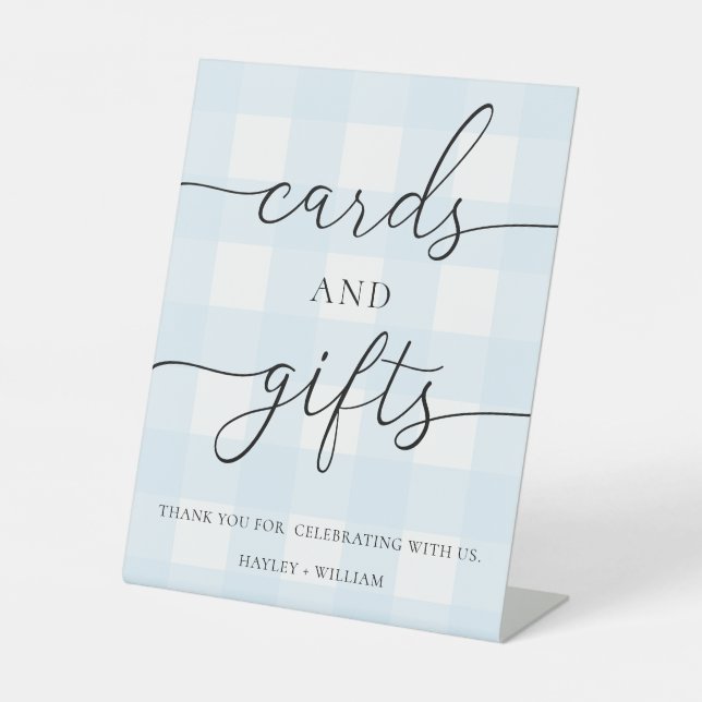 Signe De Table Cartes En vichy bleues et cadeaux (Recto)