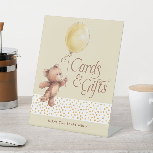 Signe De Table Cartes et cadeaux Baby shower Ours Neutral Teddy (In SItu)
