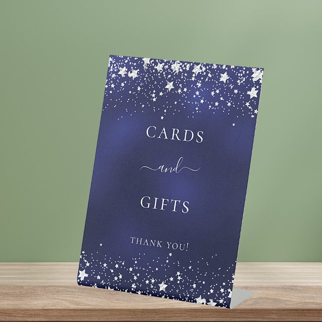 Signe De Table Cartes et cadeaux bleu marine étoiles argentées (Créateur téléchargé)