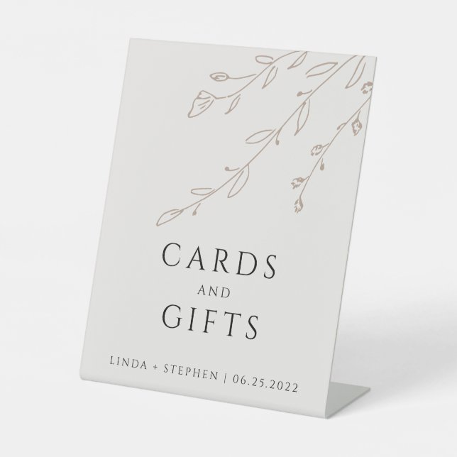 Signe De Table Cartes et cadeaux Botaniques Beige Neutre Simple (Recto)