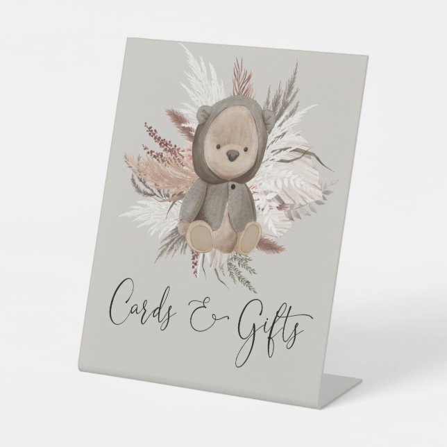 Signe De Table Cartes et cadeaux de Baby shower pour ours Boho (Recto)