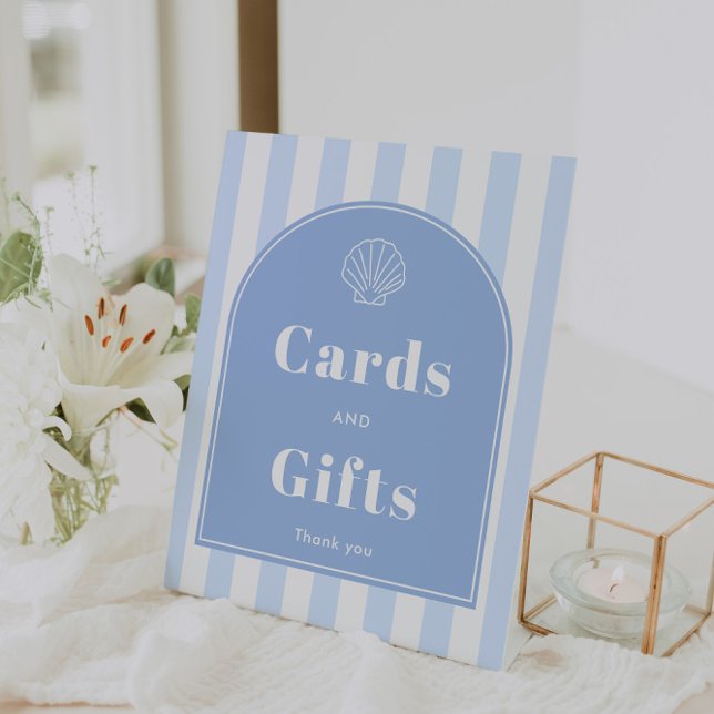 Signe De Table Cartes et Cadeaux de Fiançailles Arch Modern Coast (Coastal themed "Cards And Gifts" 8x10 pedestal sign with modern retro styling)