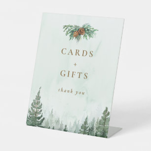 Signe De Table Cartes et cadeaux de la forêt de pins aquarelle ru