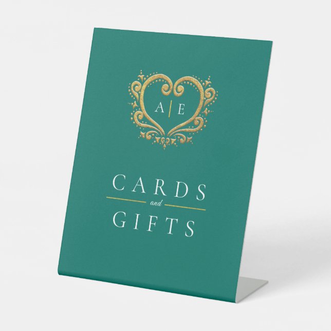 Signe De Table Cartes et cadeaux de mariage au coeur d'or (Recto)