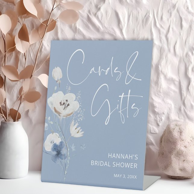 Signe De Table Cartes et cadeaux de mariage floral bleu poussiére (Créateur téléchargé)