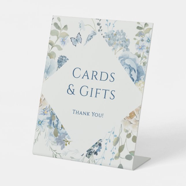 Signe De Table Cartes et cadeaux de mariage romantique bleu flora (Recto)