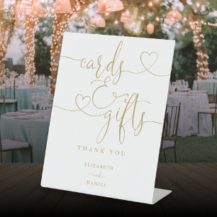Signe De Table Cartes et Cadeaux de Script de Coeur d'Or Élégant