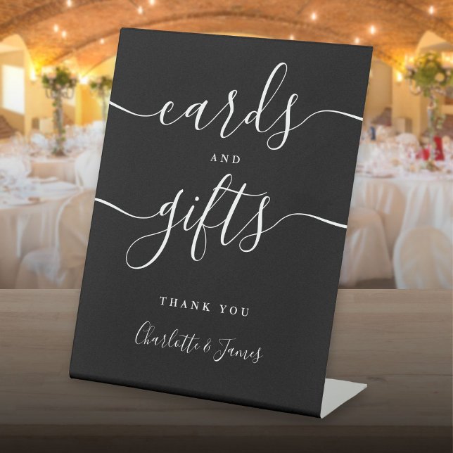 Signe De Table Cartes Et Cadeaux De Signature Noir Et Blanc (Black And White Signature Script Cards And Gifts Pedestal Sign)