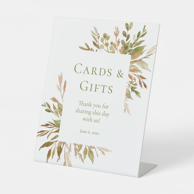 Signe De Table Cartes et cadeaux de verdure aquarelle (Recto)