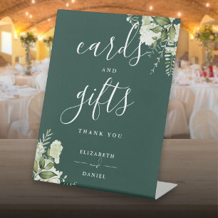Signe De Table Cartes et cadeaux de verdure florale émeraude