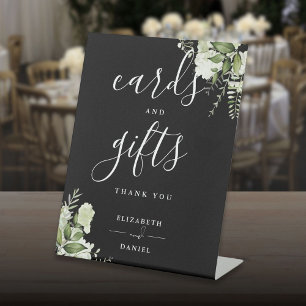 Signe De Table Cartes et cadeaux de verdure florale noir et blanc