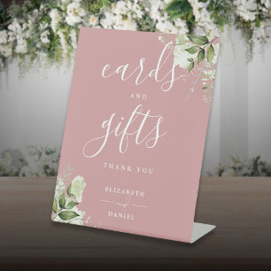 Signe De Table Cartes et cadeaux de verdure florale rose poussiér