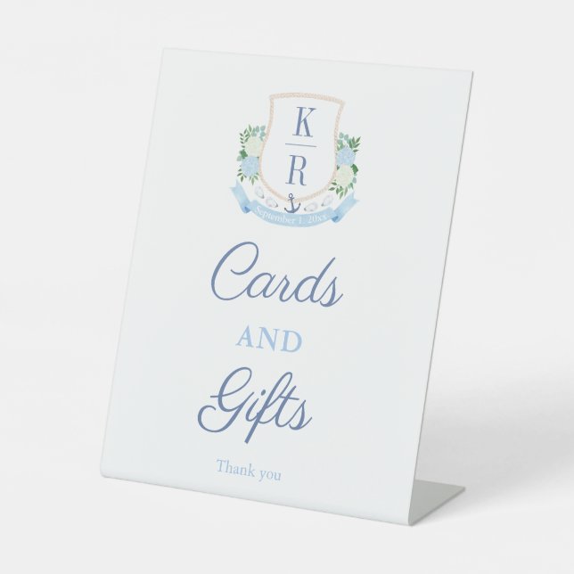 Signe De Table Cartes Et Cadeaux Élégants De Monogramme Côtier (Recto)