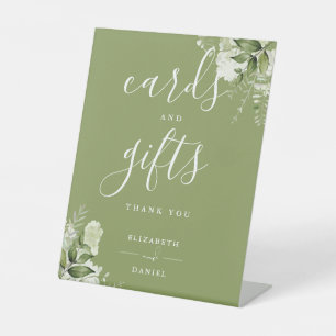 Signe De Table Cartes et cadeaux élégants de verdure florale vert