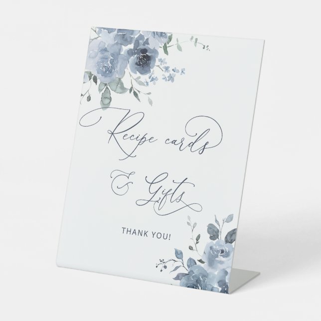 Signe De Table Cartes et cadeaux Floral bleu Dusty (Recto)