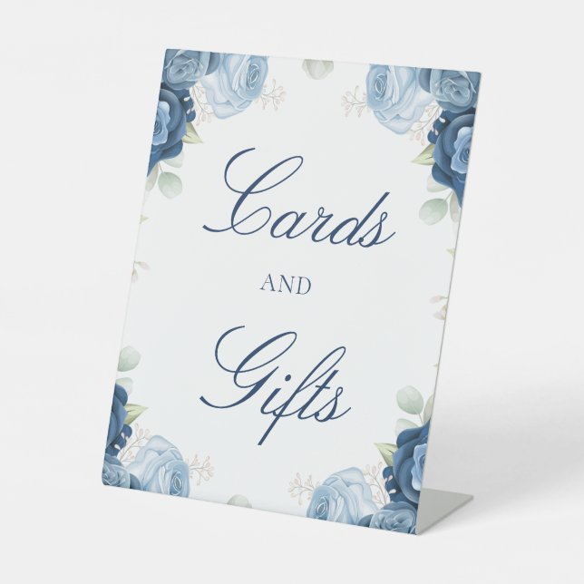 Signe De Table Cartes et cadeaux Floral bleu Dusty (Recto)