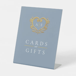 Signe De Table Cartes et cadeaux mariage en monogramme d'or bleu