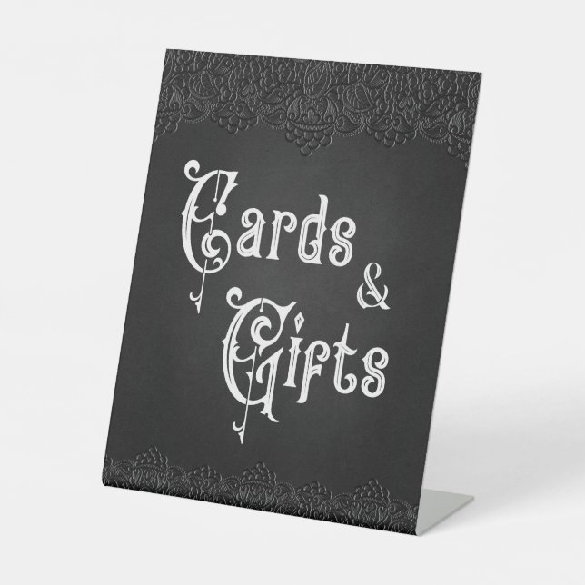 Signe De Table Cartes et cadeaux Mariage gothique en dentelle noi (Recto)