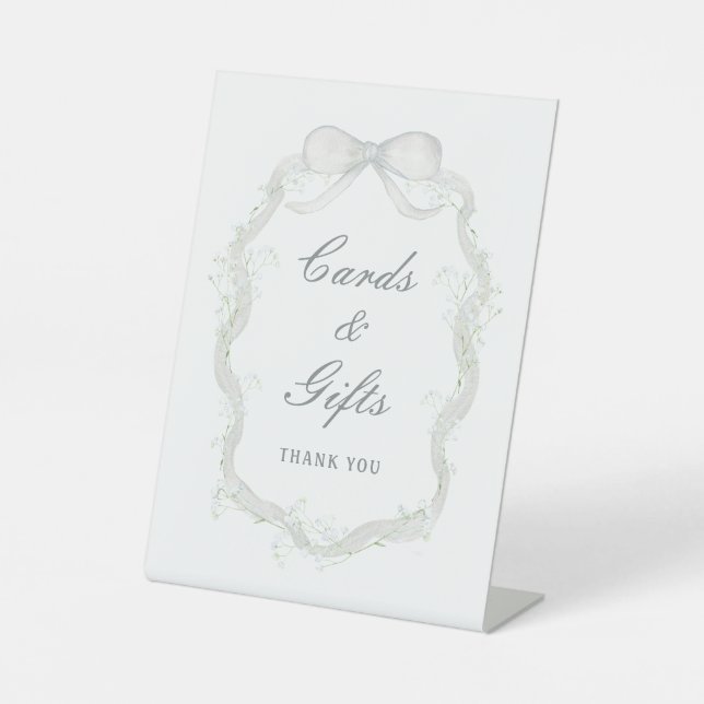 Signe De Table Cartes et cadeaux pour bébé en ruban blanc (Recto)