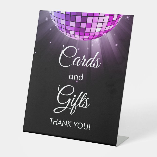 Signe De Table Cartes et cadeaux pourpres Disco Ball 70's (Recto)