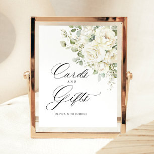 Signe De Table Cartes et Cadeaux sur Table Vert Sauge Blanc Fleur