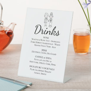 Signe De Table Cartoon Bride Groom Mariage Whimsical Boissons Bar