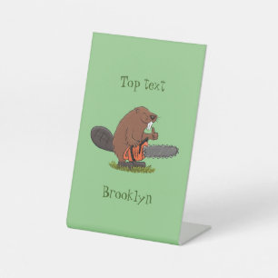 Signe De Table Castor drôle avec humour de dessin animé de tronço