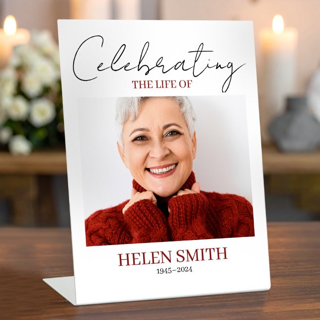 Signe De Table Celebration of Life Minimal Memorial Funeral Photo (Celebration of Life Minimal Memorial Funeral Photo Pedestal Sign, Funeral Table Sign)