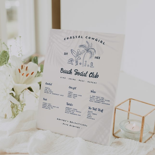 Signe De Table Célibataire Cowgirl Côtière | Menu du Bar (Créateur téléchargé)