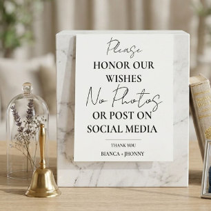 Signe De Table Cérémonie de mariage sans appareil photo ni réseau