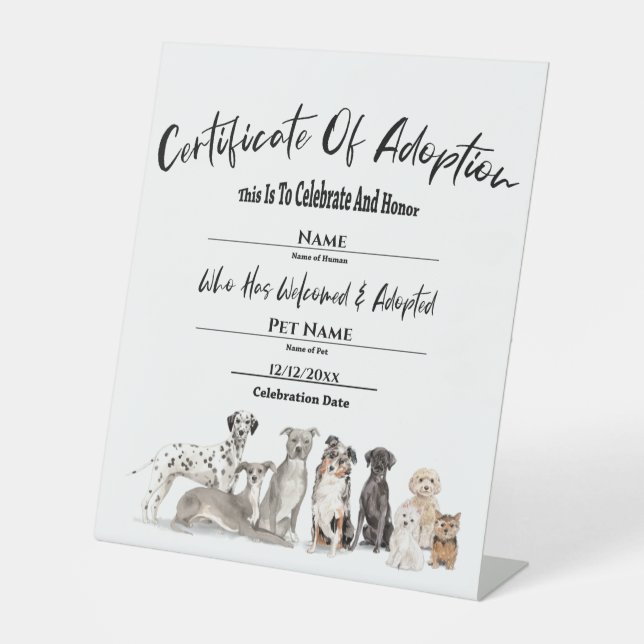 Signe De Table Certificat d'adoption de marionnettes familiales  (Recto)