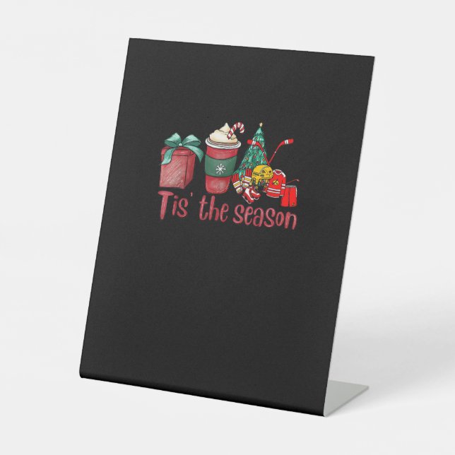 Signe De Table C'Est La Saison Hockey Coffee Noël Père Noël (Recto)
