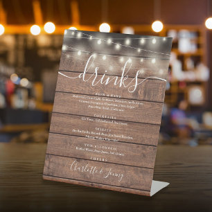 Signe De Table Chaîne Lights Rustic Wood Mariage Boissons Menu