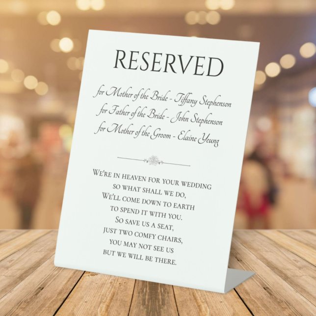 Signe De Table Chaise Réservée Avec Les Noms En Mémoire Du Mariag (Créateur téléchargé)