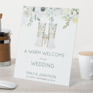 Signe De Table Chaises Feuilles Boho Florals Bienvenue au Mariage