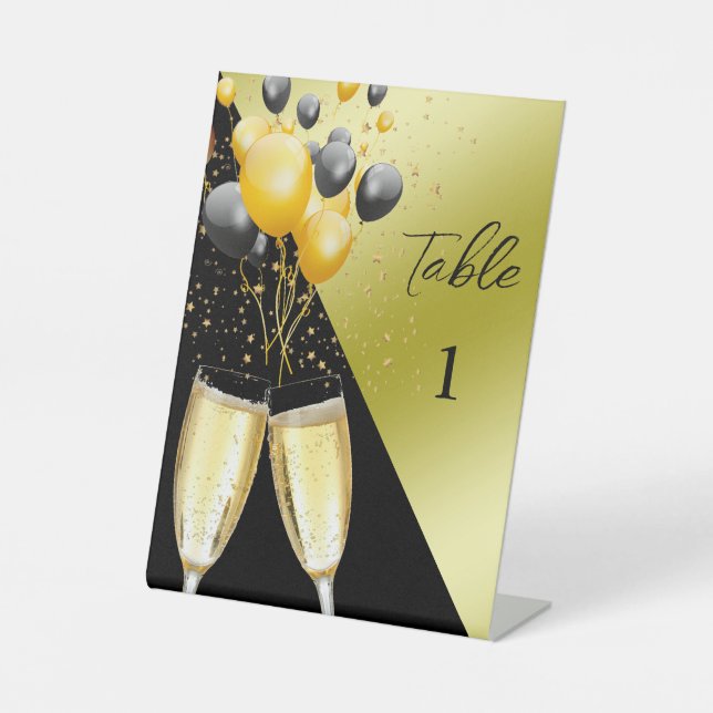 Signe De Table Champagne & Ballons Numéro de Table Anniversaire 4 (Recto)