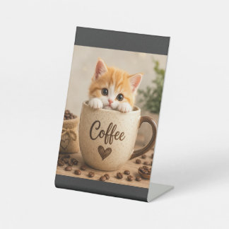 Signe De Table Charme de chaton dans une tasse de café