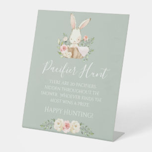 Signe De Table Chasse au Tétine de Fête de Bébé Vert Sauge