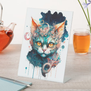 Signe De Table Chat aquarelle en style steampunk
