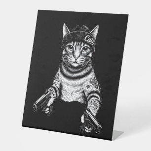 Signe De Table Chat Gangster Tatoué Art Kitty Streetwear Cool