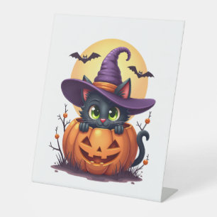 Signe De Table Chat Halloween Citrouille Chat noir
