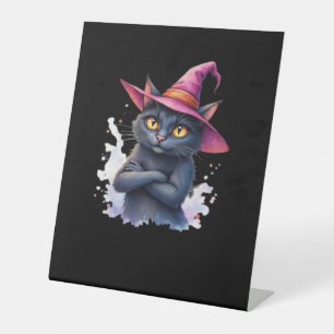 Signe De Table Chat noir mignon en sorcier Casquette - Halloween