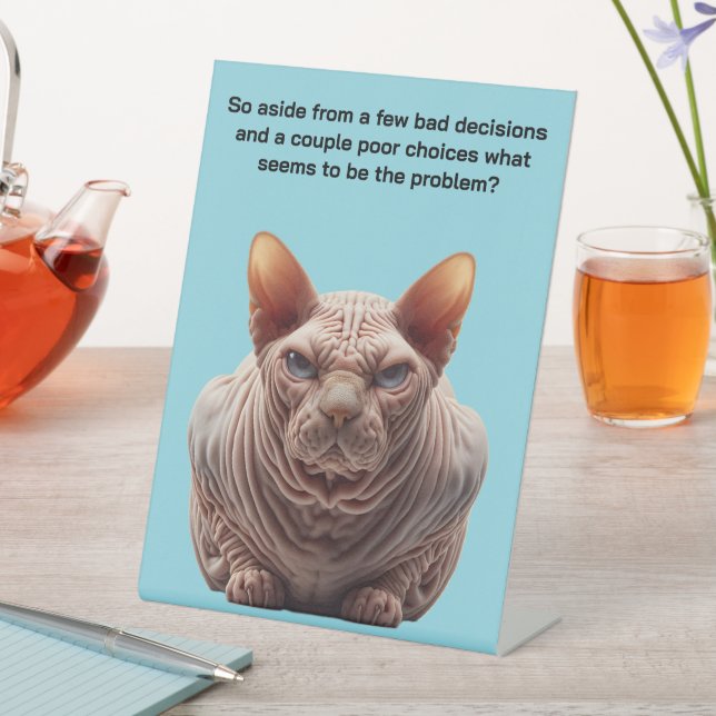 Signe De Table Chat Sphynx Grincheux (In SItu)